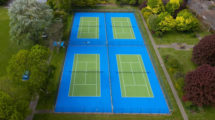 Drone shot of Marke Wood park tennis courts