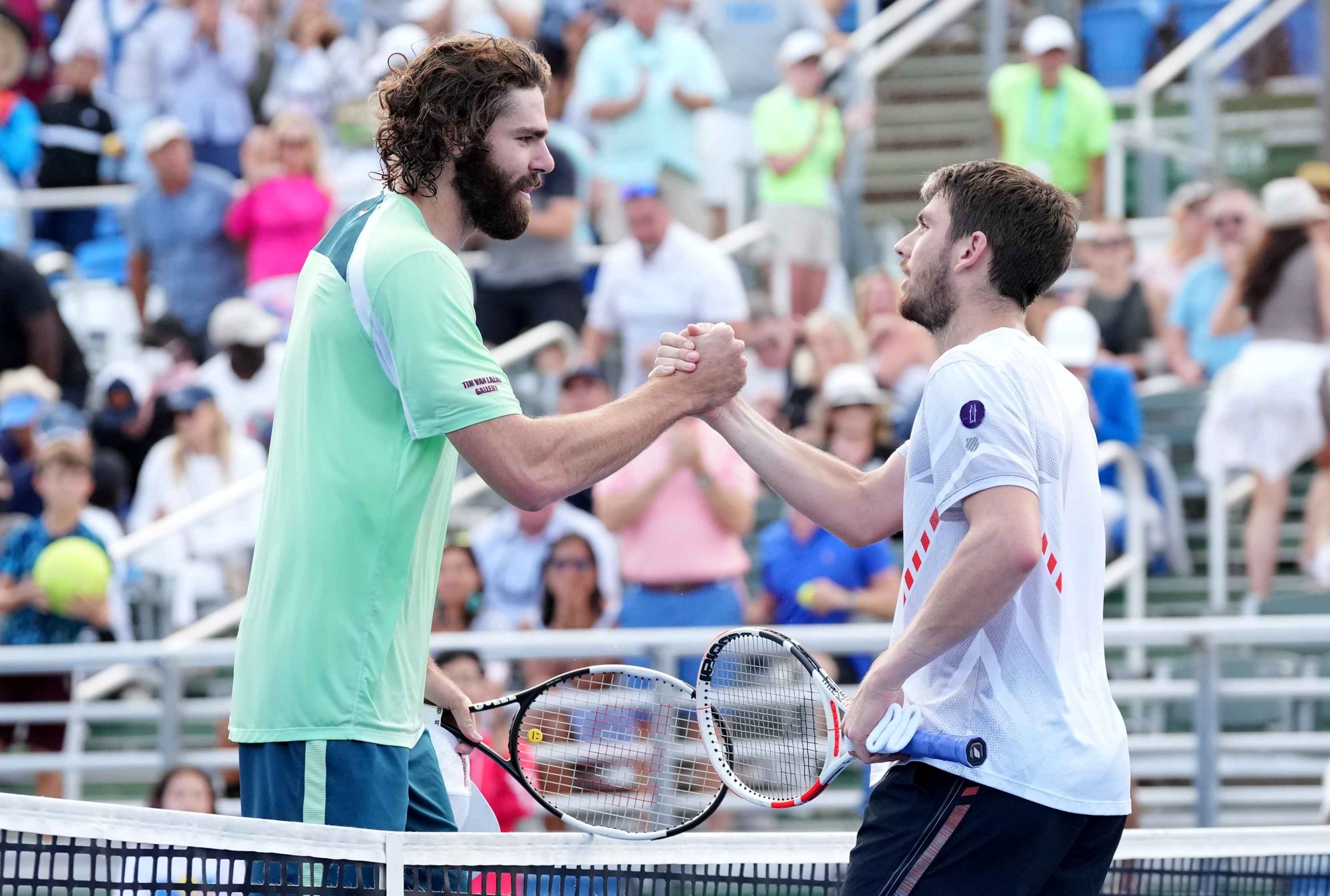 Cam Norrie and Reilly Opelka shake hands at the end of the Delray Beach Open final