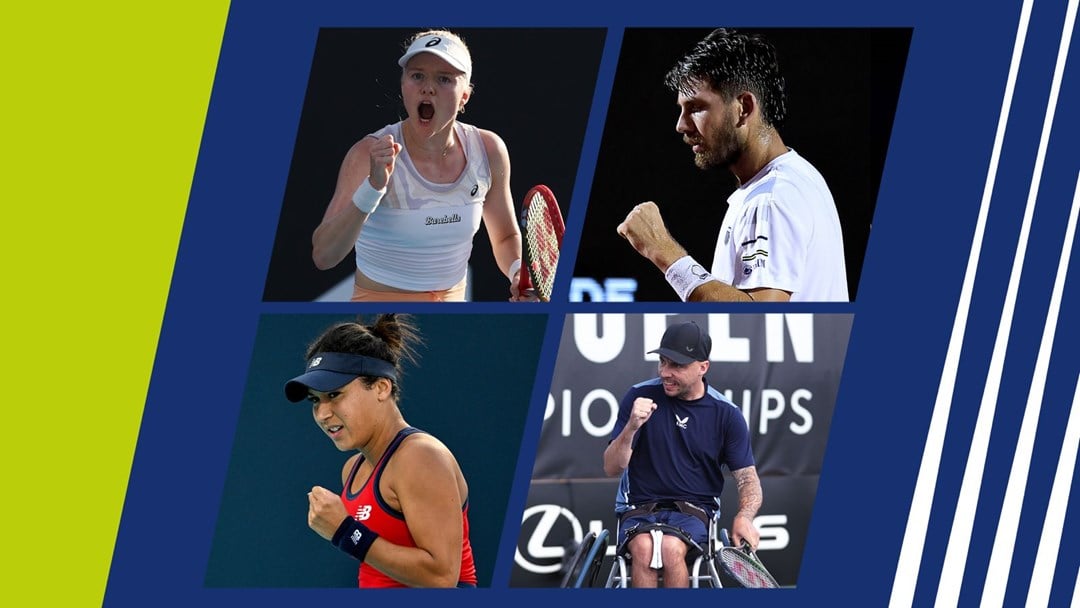 February Player of the Month Nominees Harriet Dart, Cam Norrie, Heather Watson and Andy Lapthorne in an image collage