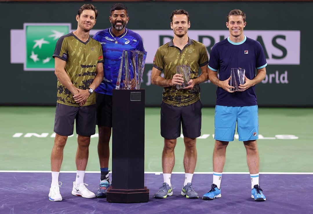 2023 Indian Wells champions Rohan Bopanna and Matthew Ebden with runners-up Neal Skupski and Wesley Koolhof