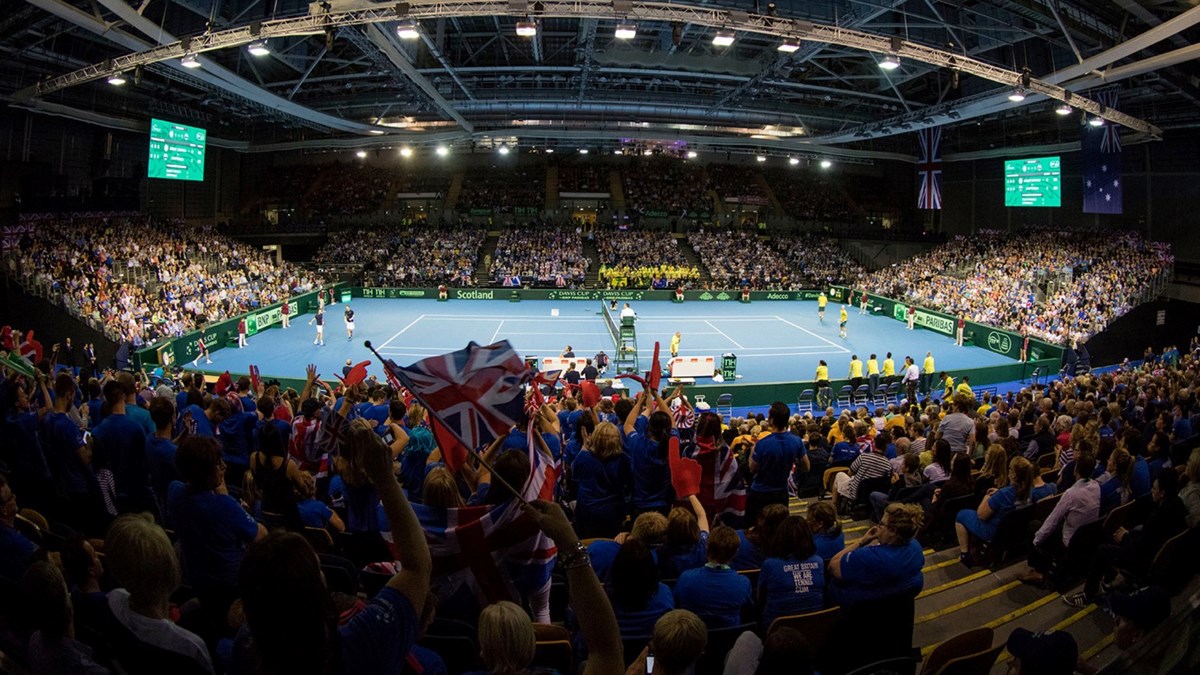 Crowd watching a Davis Cup tennis match between Great Britain and Australia