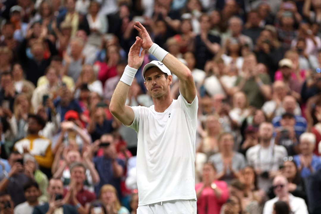 Andy Murray celebrates an opening round win at Wimbledon 2023