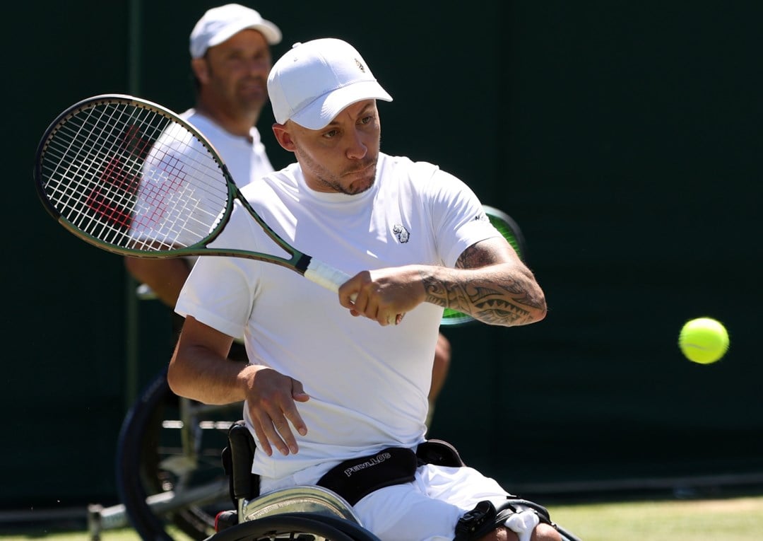 Andy Lapthorne in action during the men's Quads semi-finals at the 2022 Championships Wimbledon