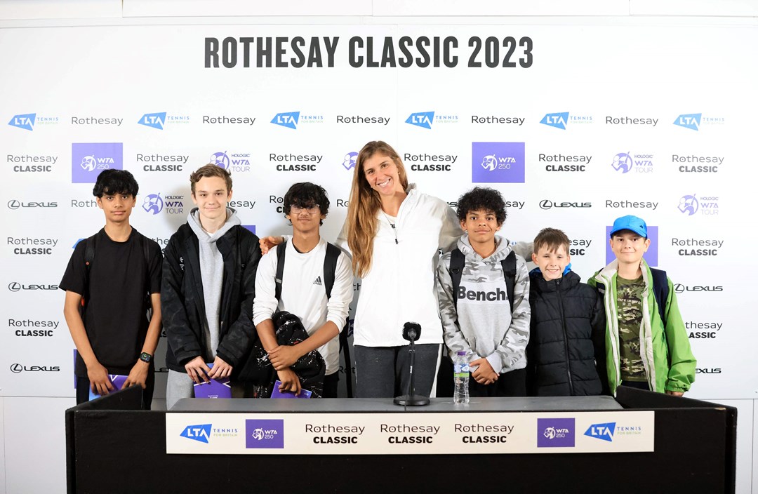 Beatriz Haddad Maia of Brazil speaks in a Q&A session during Day Four of the Rothesay Classic Birmingham at Edgbaston Priory Club on June 20, 2023 in Birmingham