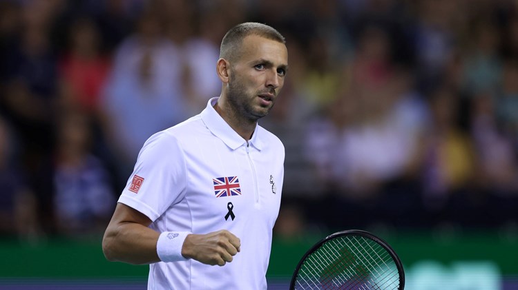 Dan Evans in the opening match of the Davis Cup Finals 2022 against USA