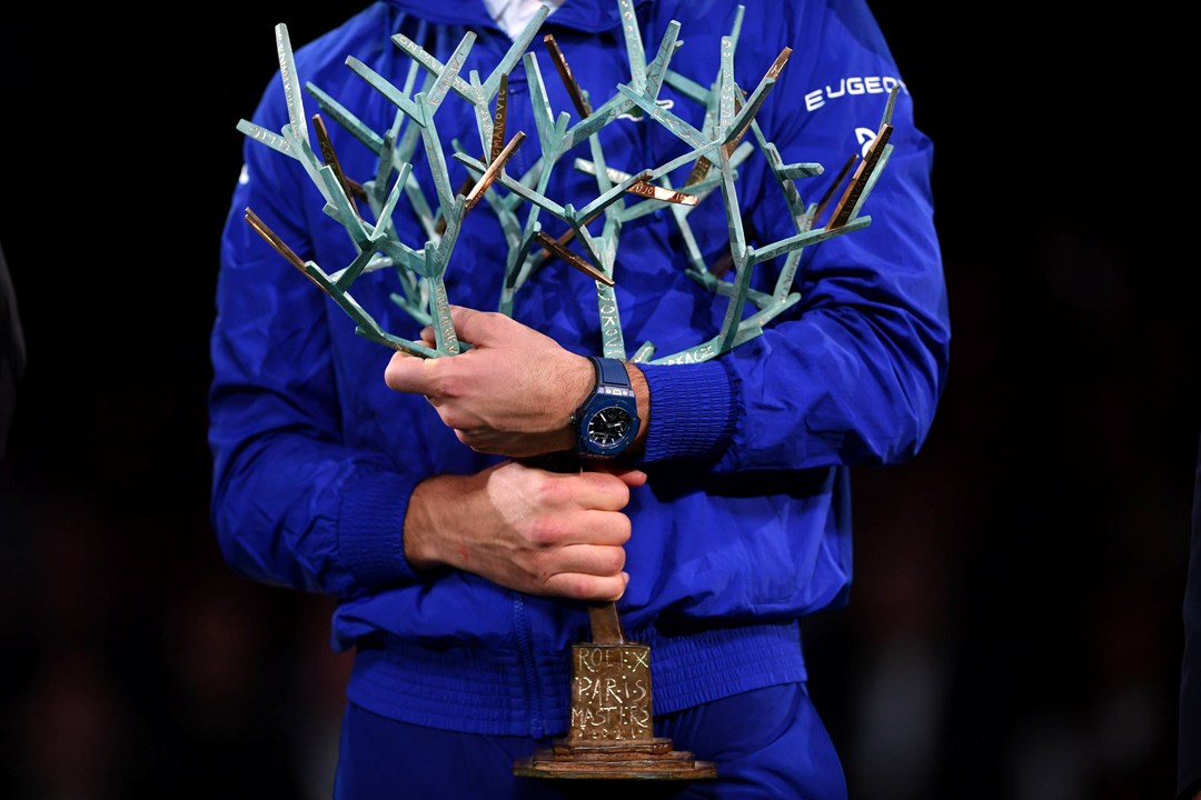Novak Djokovic holding the Paris Masters trophy