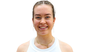 A front-on headshot of British padel player Tia Norton smiling