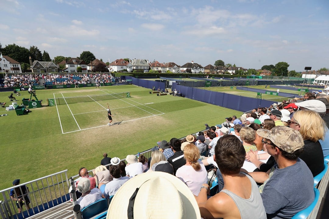  General view of action on centre court during the Mens Final match on Day 09 of the Fuzion 100 Surbition Trophy on June 10, 2018 