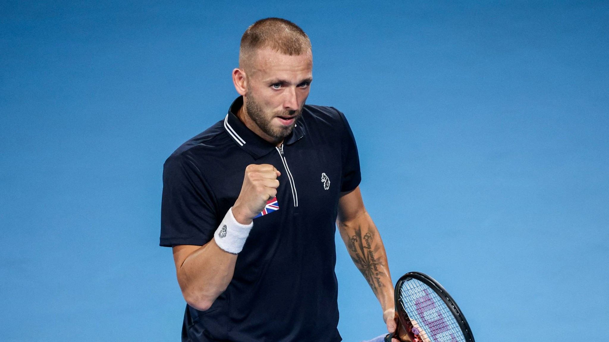 Dan Evans fist pumps after his win against Spain at the United Cup 