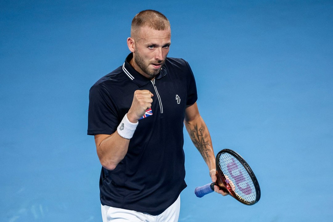 Dan Evans fist pumps after his win against Spain at the United Cup 