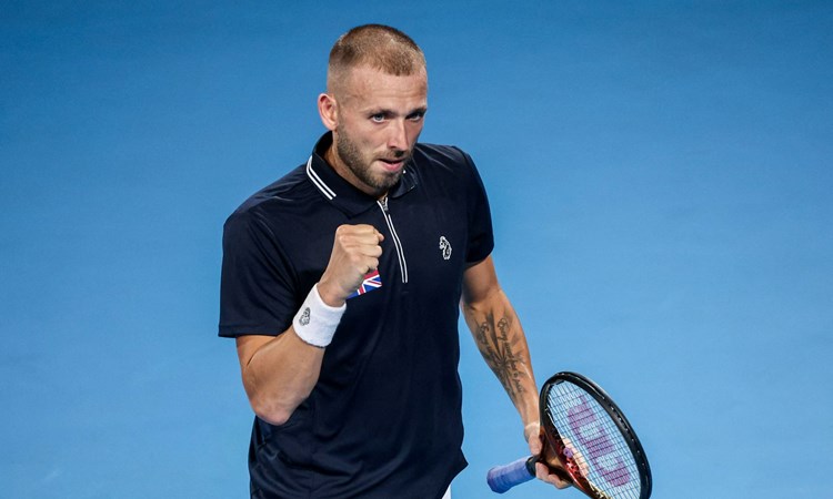Dan Evans fist pumps after his win against Spain at the United Cup 