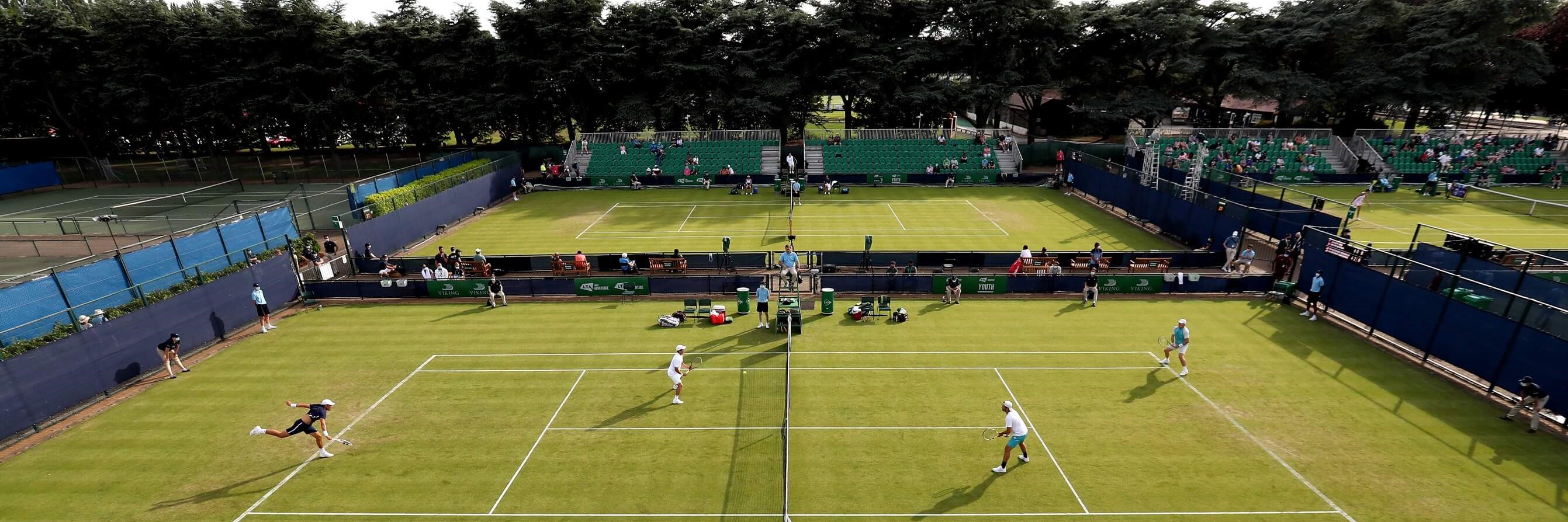  A general view of play in the doubles match  at Nottingham Tennis Centre