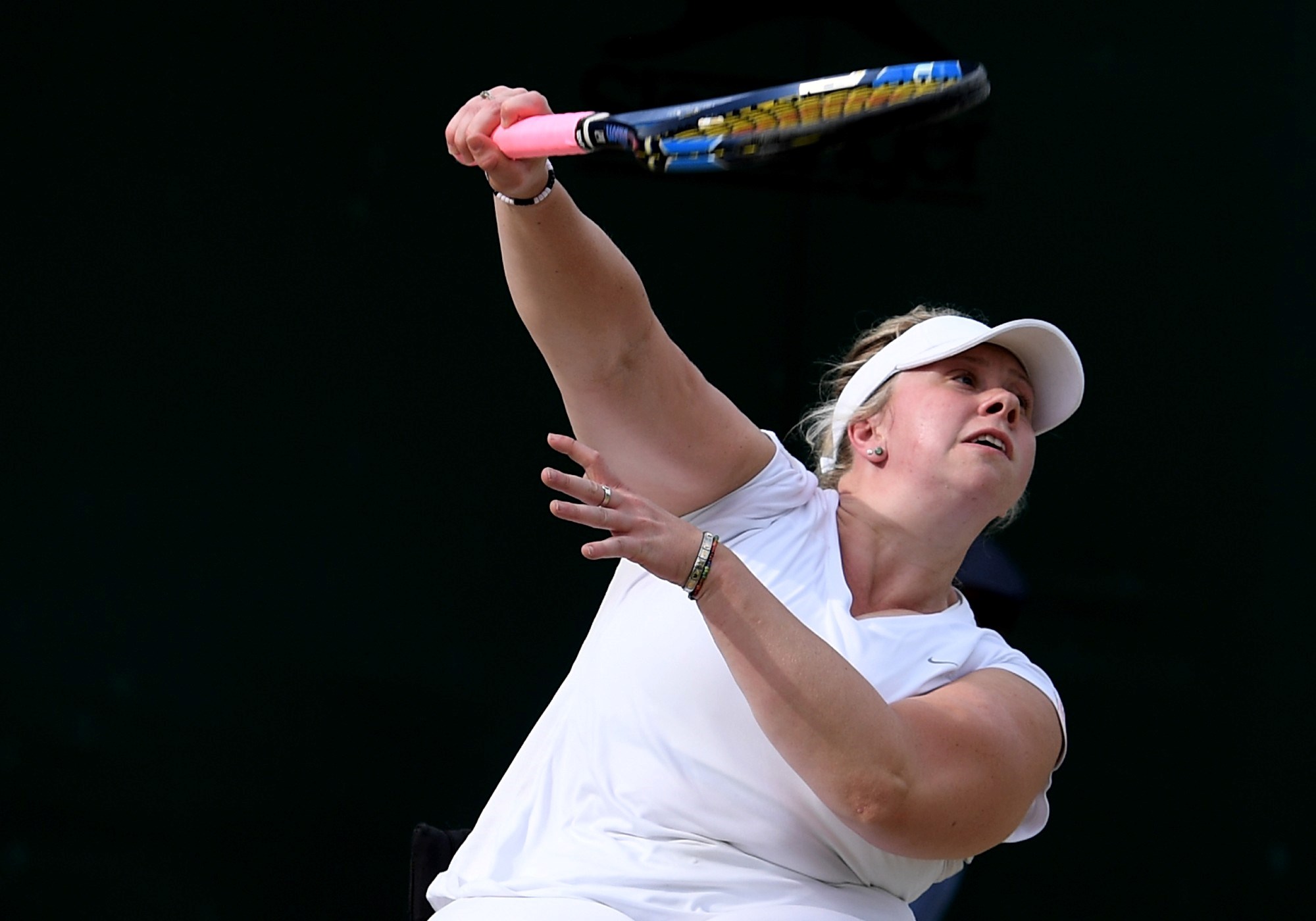 Louise Hunt of Great britain serves