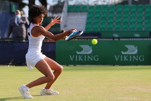 Ranah Akua Stoiber of Great Britain hits a forehand 