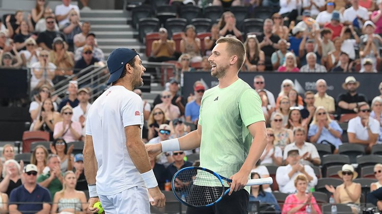 Lloyd Glasspool and Jean-Julien Rojer celebrate in the final of the Brisbane International