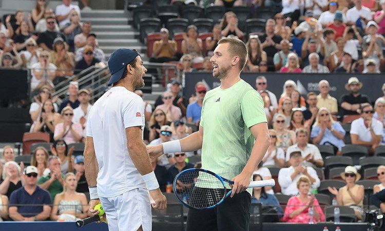 Lloyd Glasspool and Jean-Julien Rojer celebrate in the final of the Brisbane International