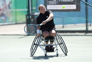 Ruby Bishop in action at Nottingham Tennis Centre 