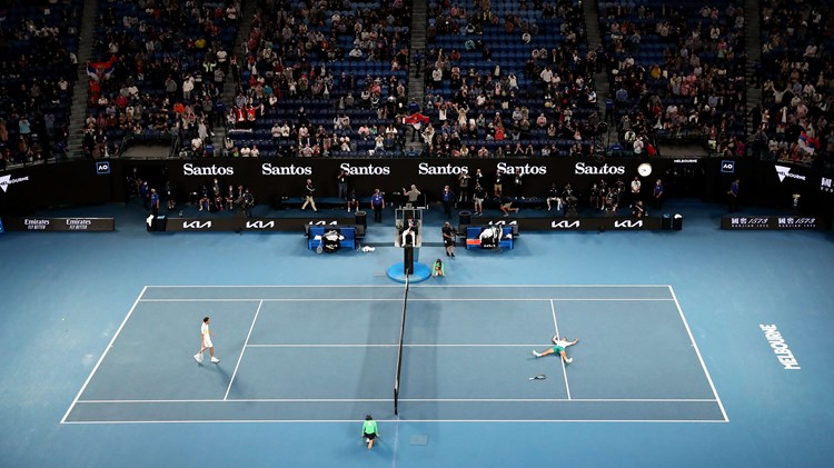 Novak Djokovic of Serbia celebrates winning Championship Point in his Men’s Singles Final match against Daniil Medvedev of Russia during day 14 of the 2021 Australian Open at Melbourne Park on February 21, 2021 