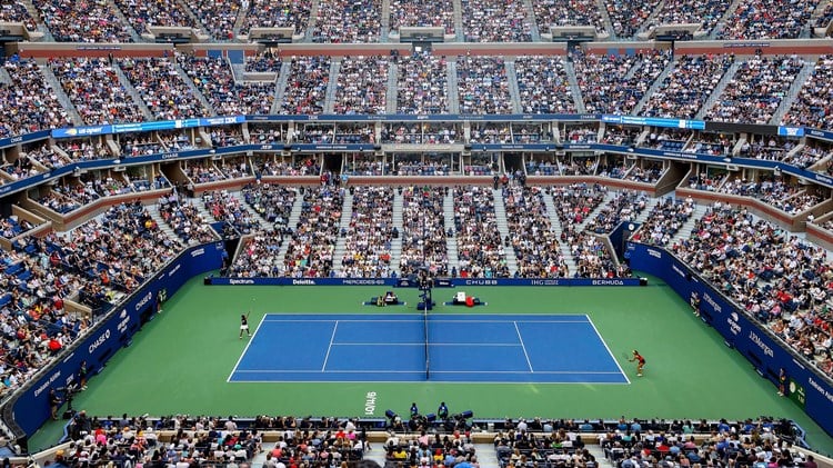 A general view is seen as fans watch Emma Raducanu of Great Britain take on Leylah Annie Fernandez of Canada during their Women's Singles final match on Day Thirteen of the 2021 US Open