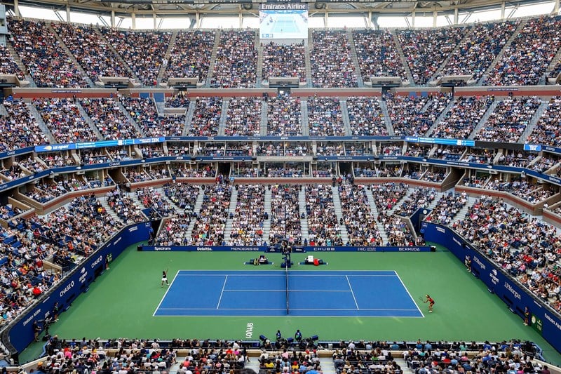 A general view is seen as fans watch Emma Raducanu of Great Britain take on Leylah Annie Fernandez of Canada during their Women's Singles final match on Day Thirteen of the 2021 US Open