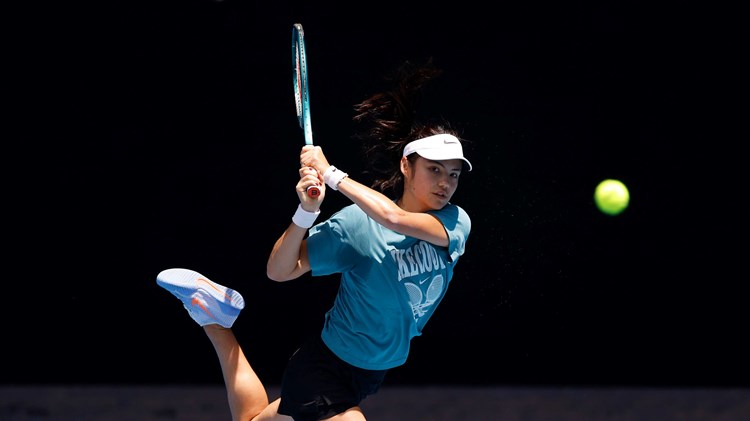 Emma Raducanu in training ahead of the Australian Open