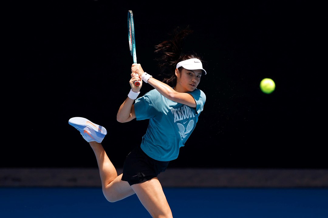 Emma Raducanu in training ahead of the Australian Open