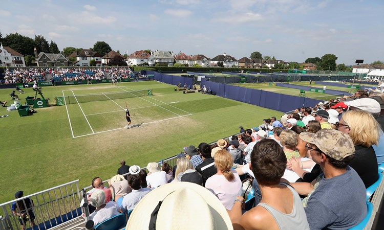  General view of action on centre court during the Mens Final match on Day 09 of the Fuzion 100 Surbition Trophy on June 10, 2018 