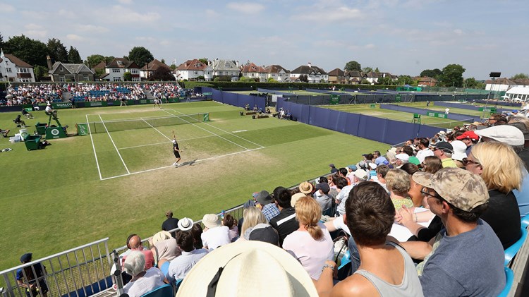  General view of action on centre court during the Mens Final match on Day 09 of the Fuzion 100 Surbition Trophy on June 10, 2018 