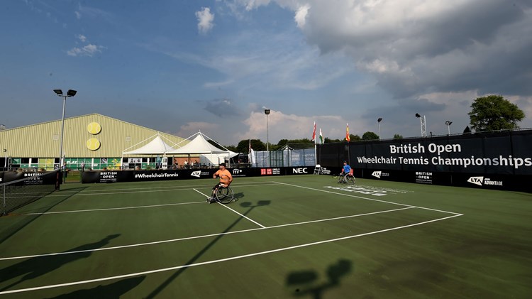 A general view of play during the British Open Wheelchair Tennis Championships at Nottingham Tennis Centre on July 20, 2021 in Nottingham, England.