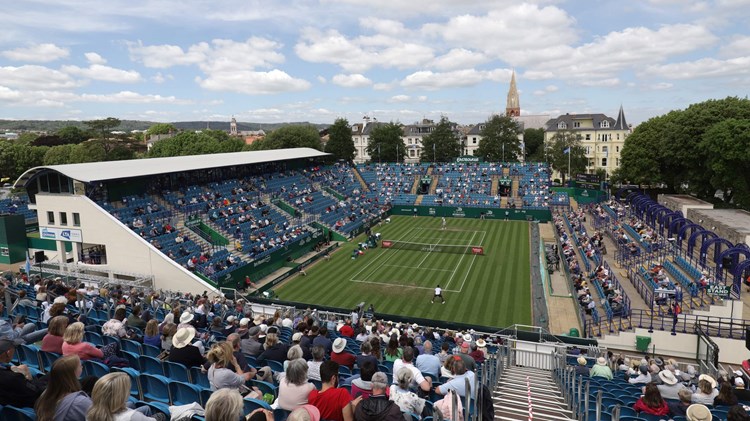 General view of centre court during day 5 of the Viking International Eastbourne at Devonshire Park on June 23, 2021