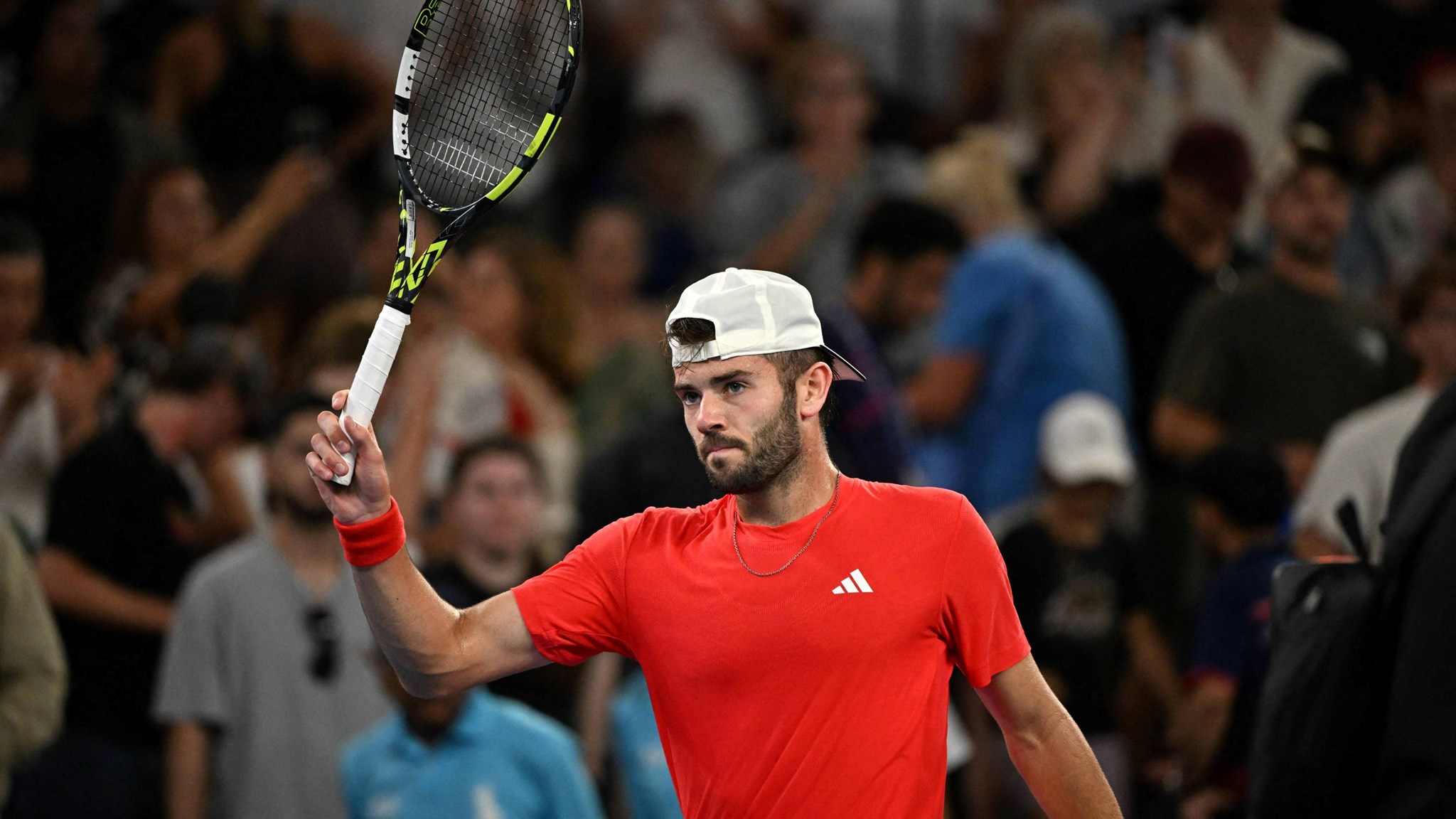 Jacob Fearnley celebrates an opening round win at the Australian Open against Nick Kyrgios