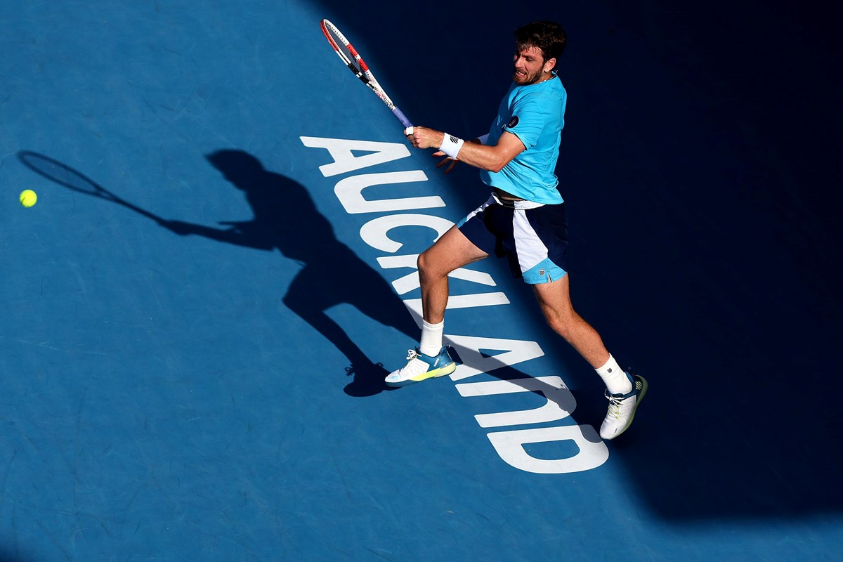 Cam Norrie hitting a forehand at the ASB Classic in Auckland