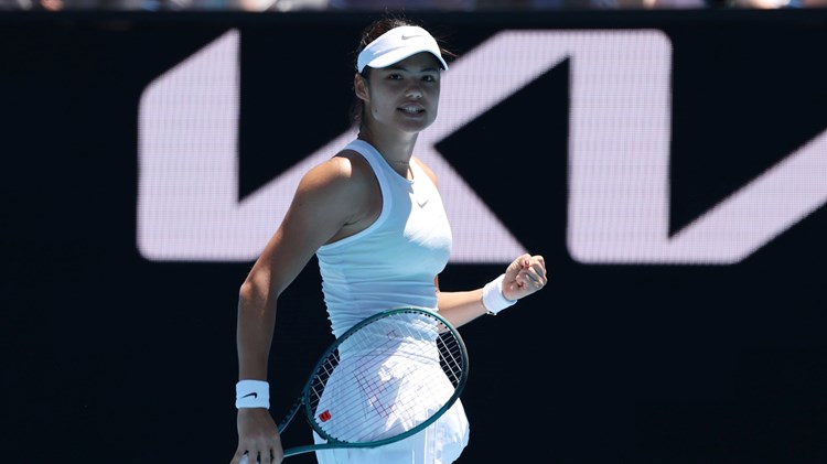 Emma Raducanu gives a fist pump during her second round win over Amanda Anisimova at the Australian Open
