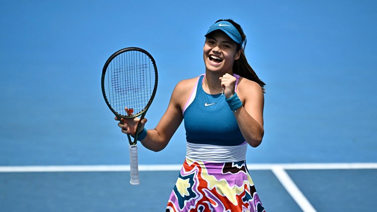 Emma Raducanu celebrates an opening round win at the 2023 Australian Open