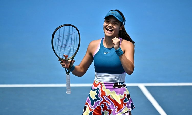 Emma Raducanu celebrates an opening round win at the 2023 Australian Open