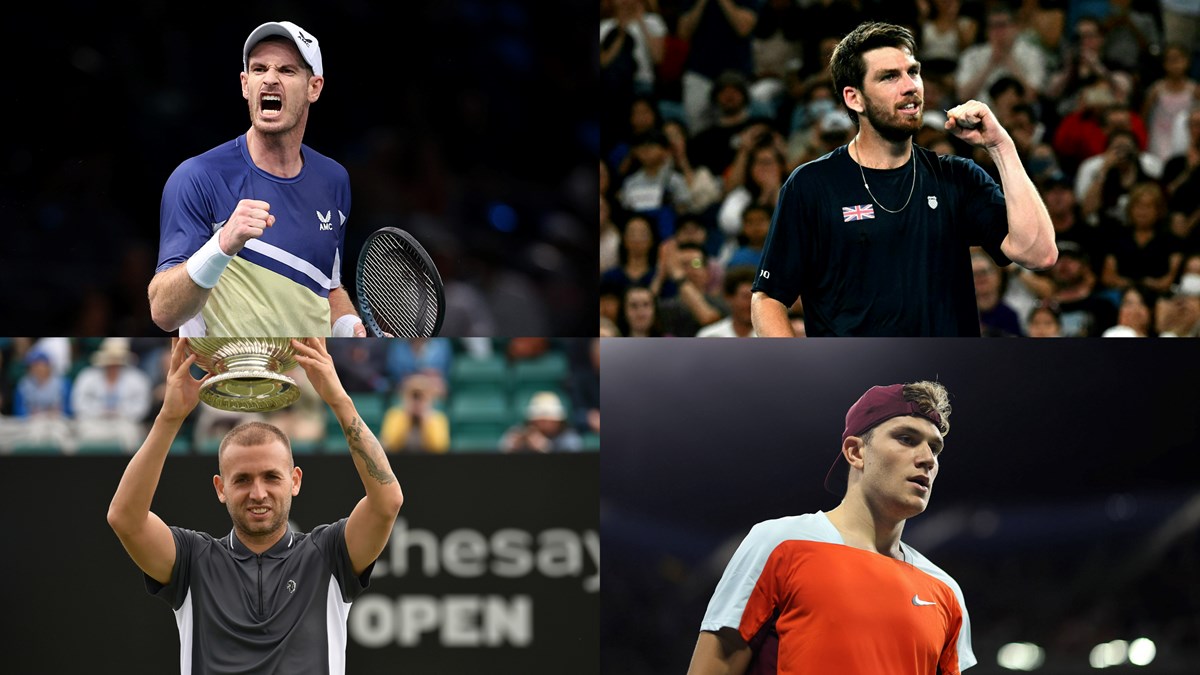 Collage of men's nominees for Player of the Year - Andy Murray, Dan Evans, Cam Norrie and Jack Draper