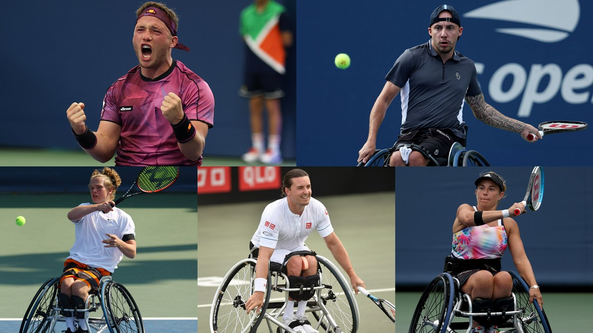 A collage of Wheelchair nominees - Alfie Hewett, Ben Bartram, Andy Lapthorne, Gordon Reid, Lucy Shuker