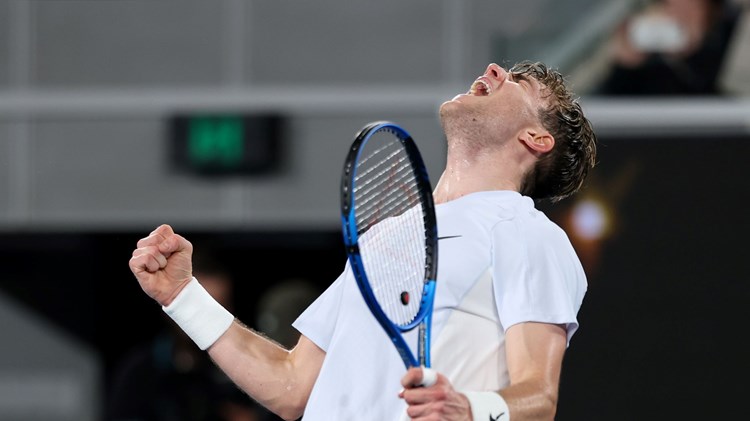 Jack Draper celebrates a five-set win over Aleksandar Vukic at the Australian Open