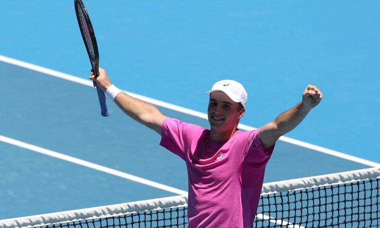 Arthur Fery celebrates his first round win at the Australian Open 2026