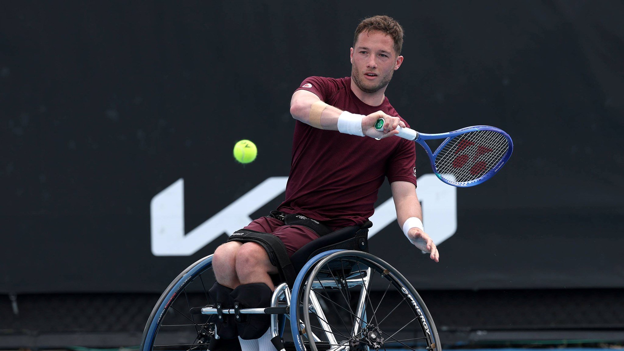 Alfie Hewett lines up a backhand during the 2025 Australian Open semi-finals
