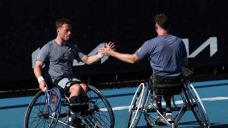 Alfie Hewett and Gordon Reid high five during the 2025 Australian Open semi-finals