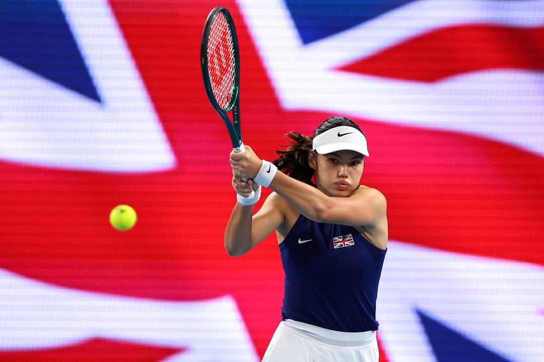 Emma Raducanu hits a backhand representing GB at the United Cup