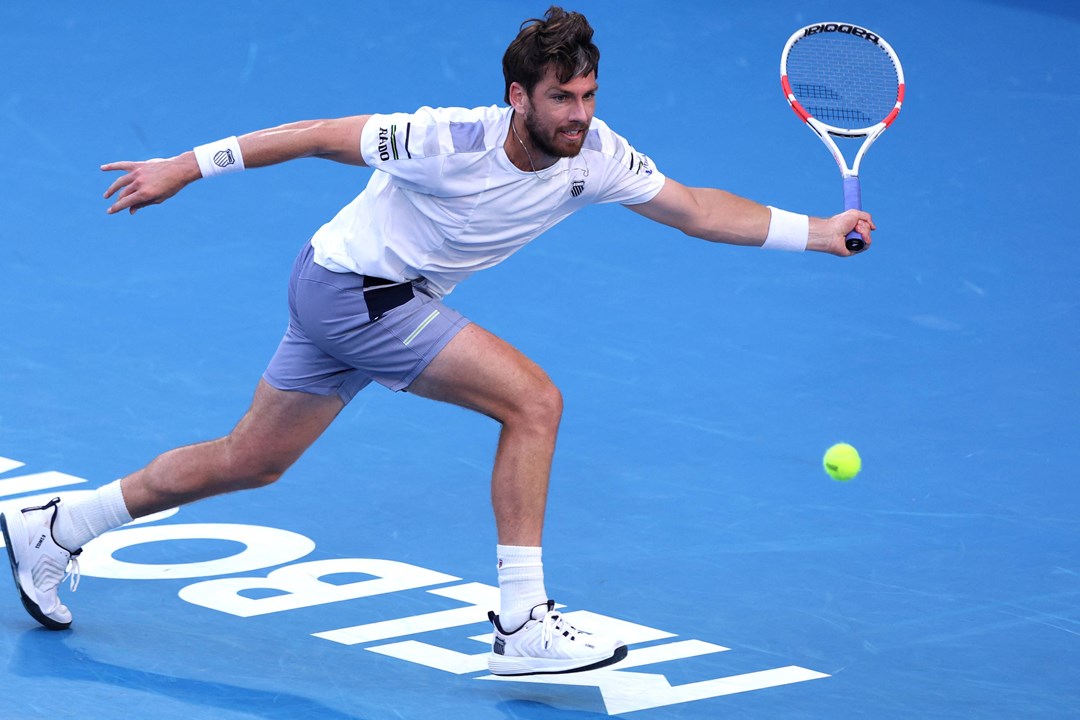 Cam Norrie stretches for a forehand at the Australian Open