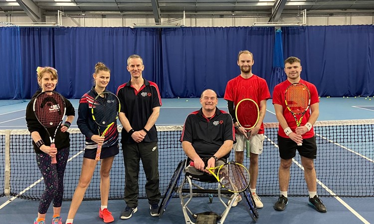 Coach Paul Singleton pictured alongside the Special Olympics Great Britain squad at Grantham Tennis Club