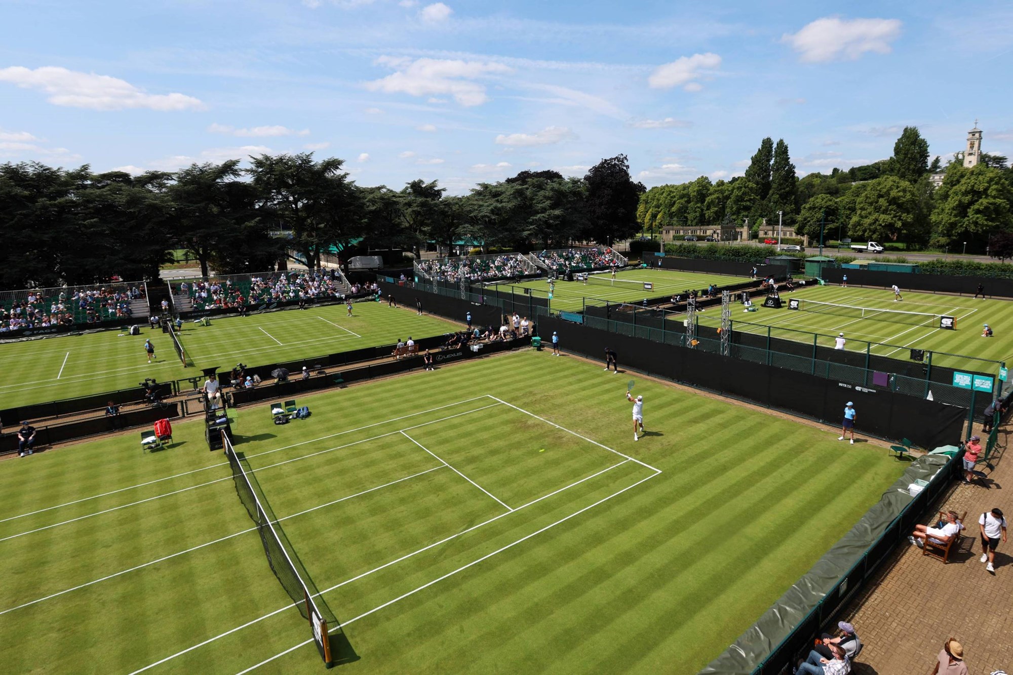 View of four outside courts at the Lexus Nottingham Open