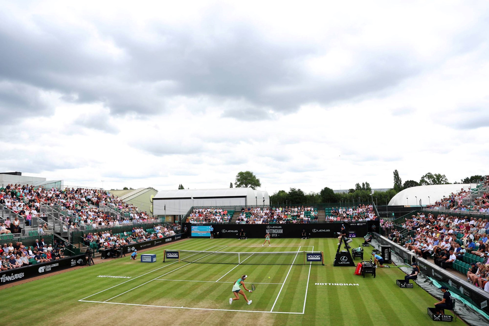 Two players competing on the centre court at the Lexus Nottingham Open