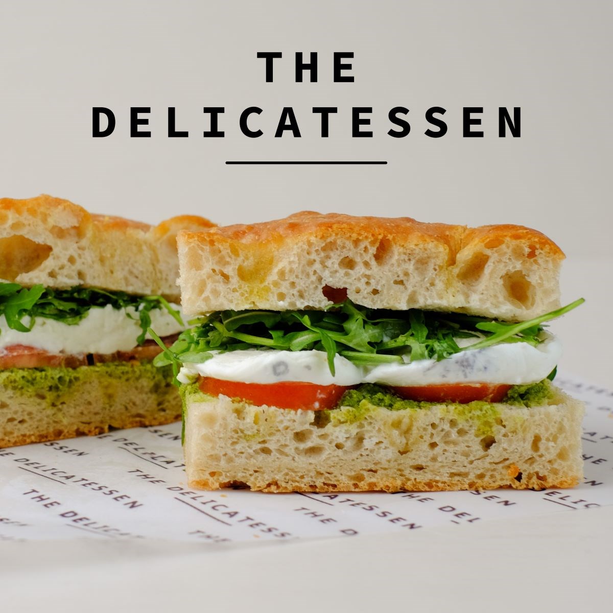 A freshly made focaccia sandwich from The Delicatessen