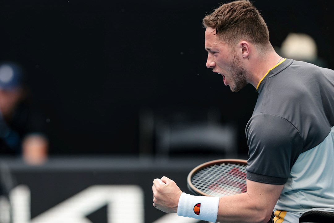 Alfie Hewett clenching his fist in celebration after reaching the final of the Australian Open