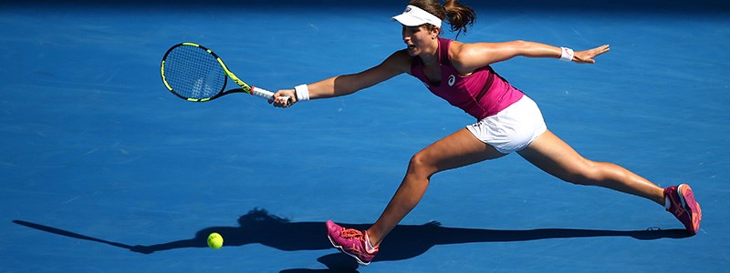 Johanna Konta reaching for a tennis shot at the Australian Open