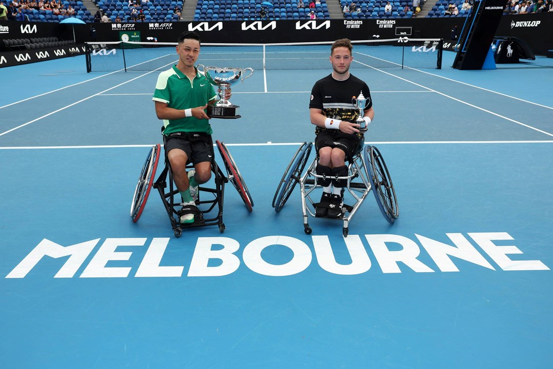 Alfie Hewett holding his Australian Open 2024 runner-up trophy